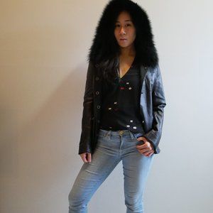 Leather and Fox fur Jacket by Elie Tahari Size 4/P